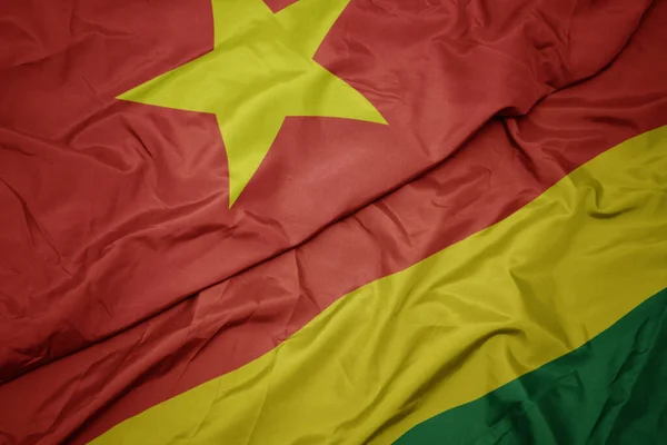 Ondeando Colorida Bandera Bolivia Bandera Nacional Vietnam Macro —  Fotos de Stock
