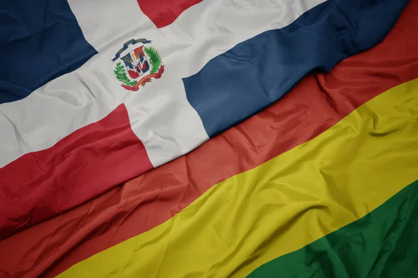 Ondeando Colorida Bandera Bolivia Bandera Nacional República Dominicana Macro —  Fotos de Stock