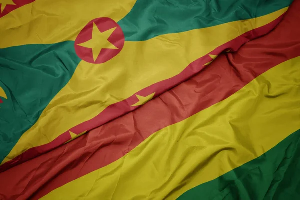 Bolivya Nın Renkli Bayrağı Grenada Nın Ulusal Bayrağı Sallanıyor Makro — Stok fotoğraf