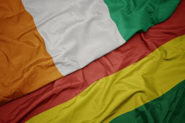 Bolivya 'nın renkli bayrağı ve Cote Divoire' ın ulusal bayrağı sallanıyor. makro