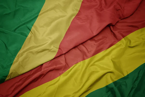 Waving Colorful Flag Bolivia National Flag Republic Congo Macro — Stock Photo, Image