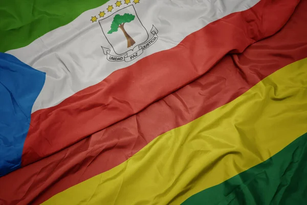 Ondeando Colorida Bandera Bolivia Bandera Nacional Guinea Ecuatorial Macro —  Fotos de Stock