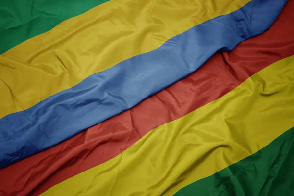 Ondeando Colorida Bandera Bolivia Bandera Nacional Gabón Macro — Foto de Stock