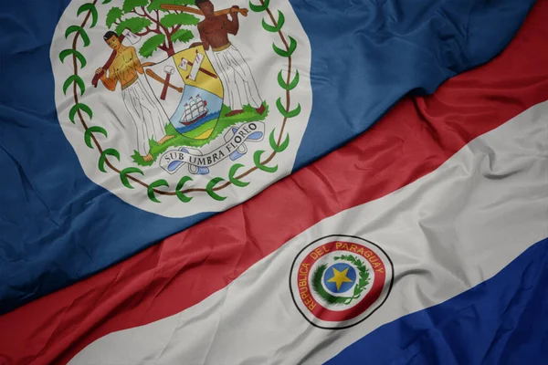 Waving Colorful Flag Paraguay National Flag Belize Macro — Stock Photo, Image