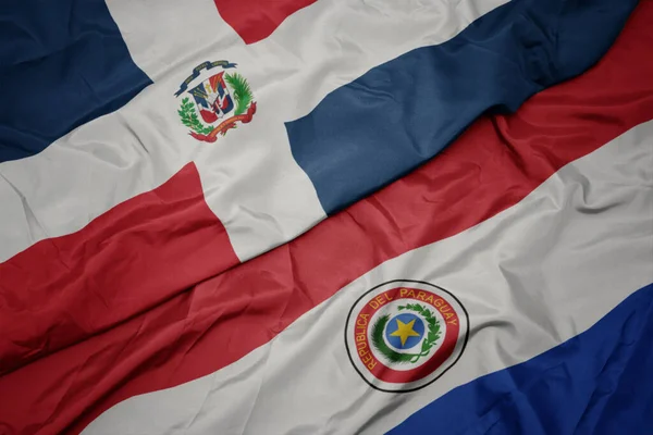 Ondeando Colorida Bandera Paraguay Bandera Nacional República Dominicana Macro —  Fotos de Stock