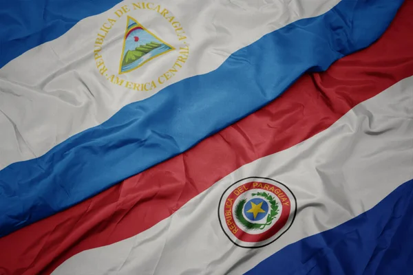 Waving Colorful Flag Paraguay National Flag Nicaragua Macro — Stock Photo, Image