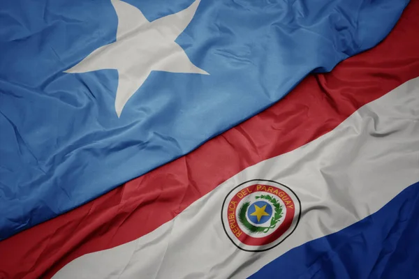 Ondeando Colorida Bandera Paraguay Bandera Nacional Somalia Macro —  Fotos de Stock