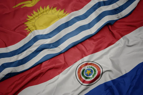 Színes Paraguay Zászlót Lobogtatva Kiribati Nemzeti Zászlaját Lobogtatva Makroszintű — Stock Fotó