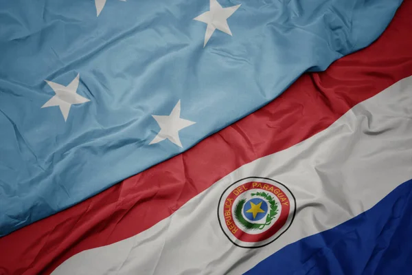 Waving Colorful Flag Paraguay National Flag Federated States Micronesia Macro — Stock Photo, Image