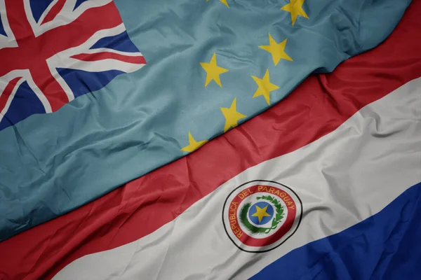 Ondeando Colorida Bandera Paraguay Bandera Nacional Tuvalu Macro —  Fotos de Stock