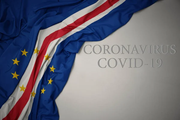 Ondeando Colorida Bandera Nacional Cabo Verde Sobre Fondo Gris Con —  Fotos de Stock