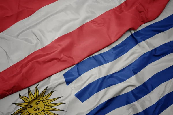 Waving Colorful Flag Uruguay National Flag Austria Macro — Stock Photo, Image