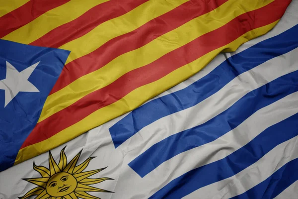 Ondeando Colorida Bandera Uruguay Bandera Nacional Catalonia Macro — Foto de Stock