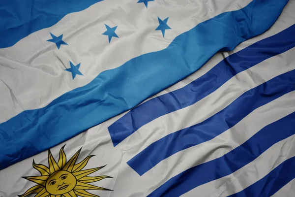 Uruguay Renkli Bayrağı Honduras Ulusal Bayrağı Sallanıyor Makro — Stok fotoğraf