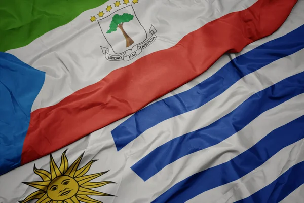 Sventolando Bandiera Colorata Uruguay Bandiera Nazionale Ghinea Equatoriale Macro — Foto Stock