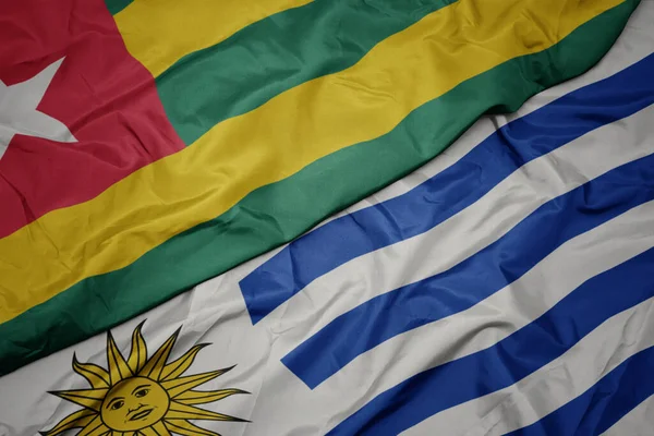 Ondeando Colorida Bandera Uruguay Bandera Nacional Togo Macro — Foto de Stock