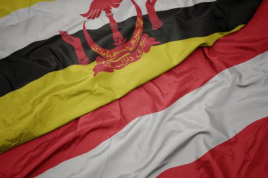 Renkli Avusturya bayrağı ve ulusal esmer bayrağı sallıyordu. makro