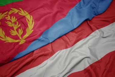 Renkli Avusturya bayrağı ve ulusal eritrea bayrağı sallıyordu. makro