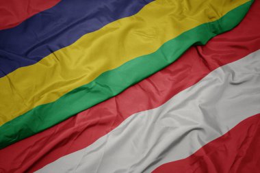 Avustralya bayrağı ve Mauritius 'un ulusal bayrağını sallıyordu. makro