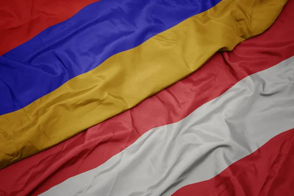Acenando Bandeira Colorida Áustria Bandeira Nacional Arménia Macro — Fotografia de Stock