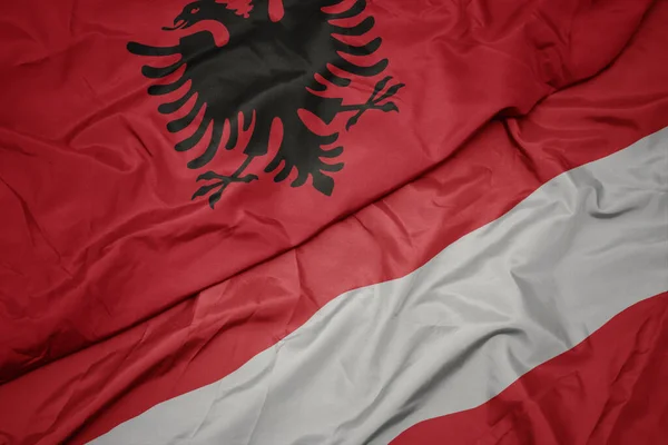 Sventolando Bandiera Colorata Austria Bandiera Nazionale Albania Macro — Foto Stock