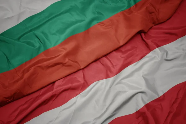 Renkli Avustralya Bayrağı Sallıyor Ulusal Bulgarya Bayrağı Sallıyor Makro — Stok fotoğraf