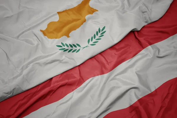 Sventolando Bandiera Colorata Austria Bandiera Nazionale Cipro Macro — Foto Stock