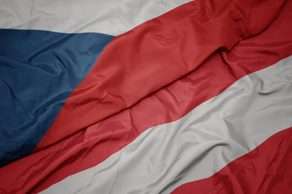 Sventolando Bandiera Colorata Austria Bandiera Nazionale Della Repubblica Ceca Macro — Foto Stock