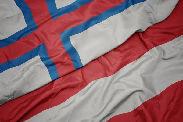 Zwaaiende Vlag Van Oostenrijk Nationale Vlag Van Faeröer Eilanden Macro — Stockfoto
