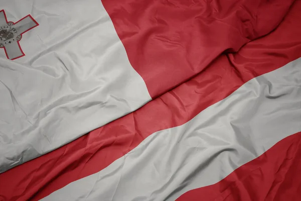 Zwaaiende Vlag Van Oostenrijk Nationale Vlag Van Malta Macro — Stockfoto