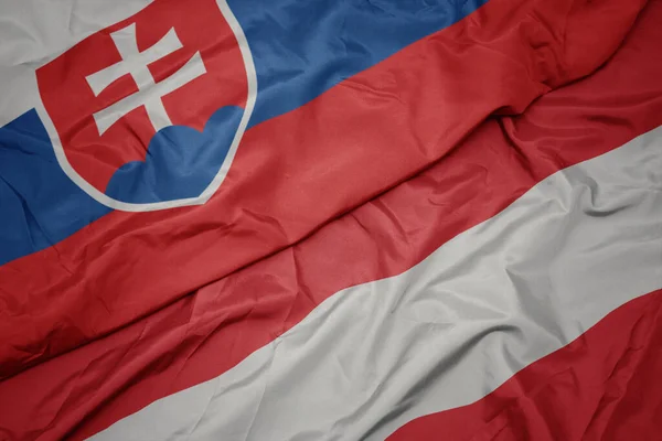 Waving Colorful Flag Austria National Flag Slovakia Macro — Stock Photo, Image