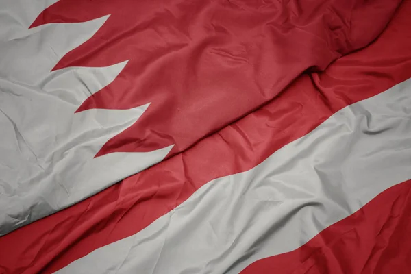 Ondeando Colorida Bandera Austria Bandera Nacional Bahrain Macro —  Fotos de Stock