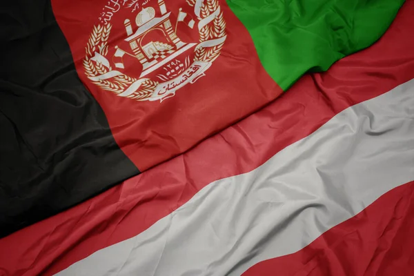 Ondeando Colorida Bandera Austria Bandera Nacional Afganistán Macro —  Fotos de Stock