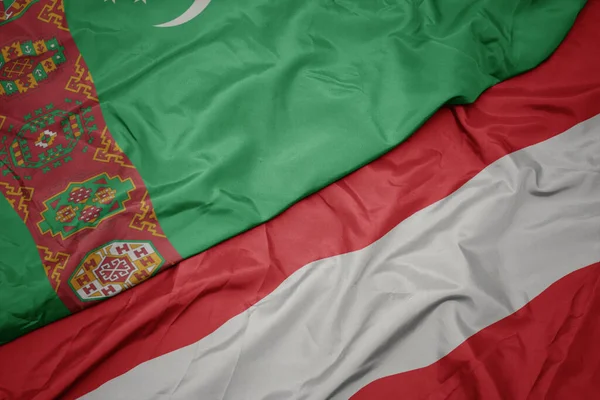 Waving Colorful Flag Austria National Flag Turkmenistan Macro — Stock Photo, Image