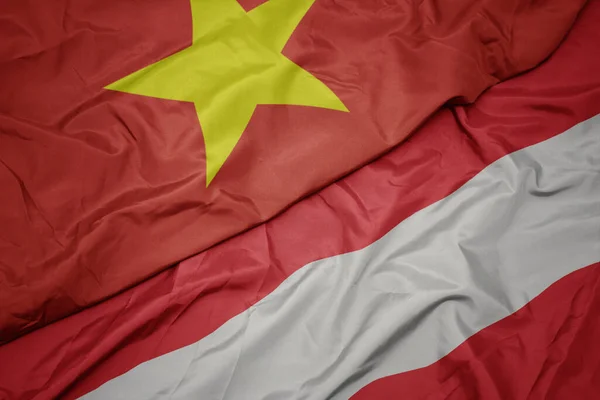 Sventolando Bandiera Colorata Austria Bandiera Nazionale Del Vietnam Macro — Foto Stock