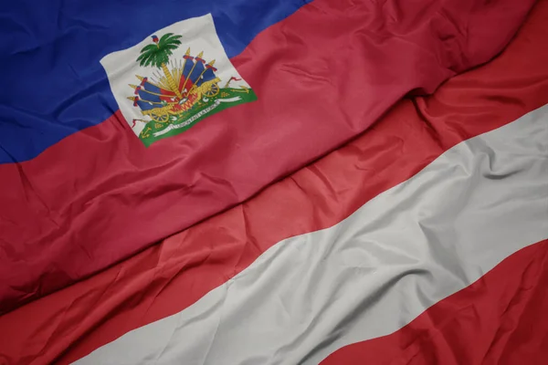 Ondeando Colorida Bandera Austria Bandera Nacional Haiti Macro — Foto de Stock