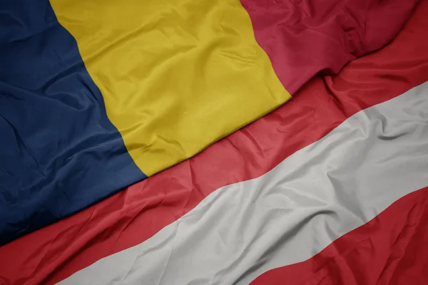 Zwaaiende Vlag Van Oostenrijk Nationale Vlag Van Kikker Macro — Stockfoto