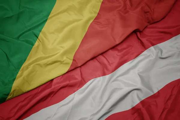 Waving Colorful Flag Austria National Flag Republic Congo Macro — Stock Photo, Image