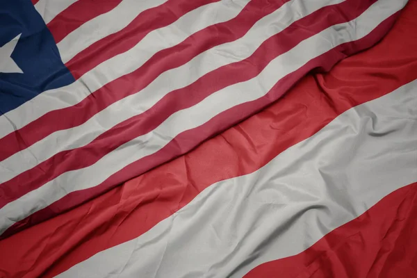 Waving Colorful Flag Austria National Flag Liberia Macro — Stock Photo, Image