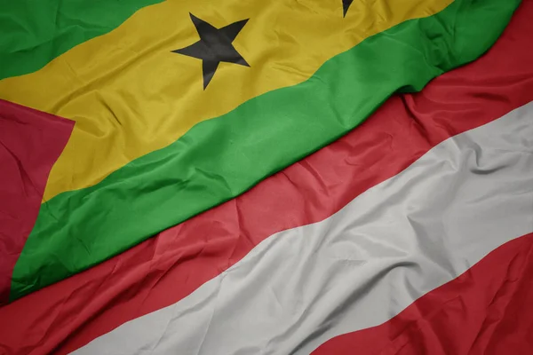 Schwenken Bunte Flagge Von Österreich Und Nationalflagge Von Sao Tome — Stockfoto