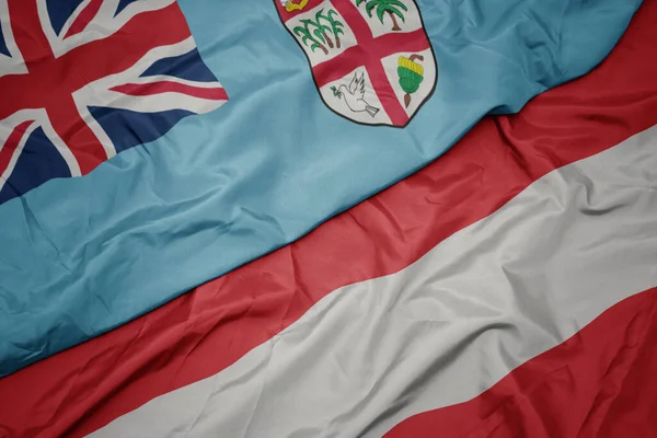 Waving Colorful Flag Austria National Flag Fiji Macro — Stock Photo, Image