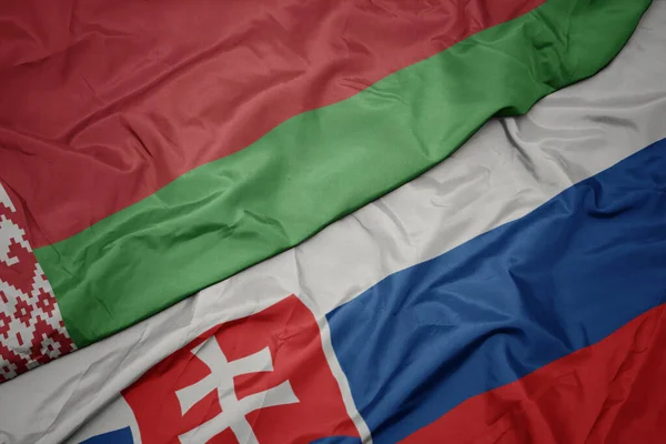 Ondeando Colorida Bandera Eslovaquia Bandera Nacional Belarus Macro — Foto de Stock
