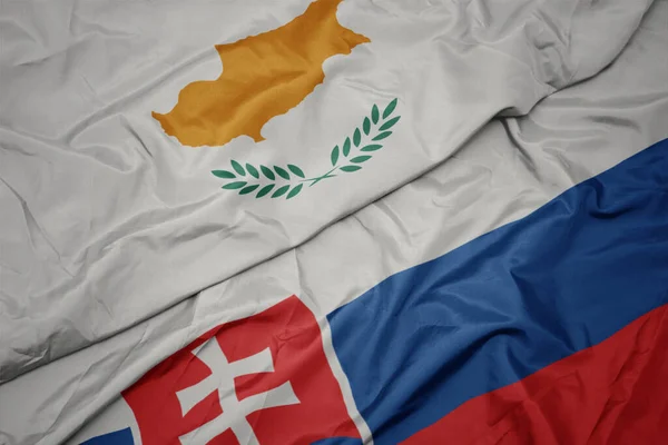 Acenando Bandeira Colorida Eslováquia Bandeira Nacional Chipre Macro — Fotografia de Stock