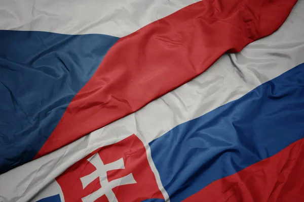 Slovakya Nın Renkli Bayrağını Sallıyor Çek Cumhuriyeti Nin Ulusal Bayrağını — Stok fotoğraf