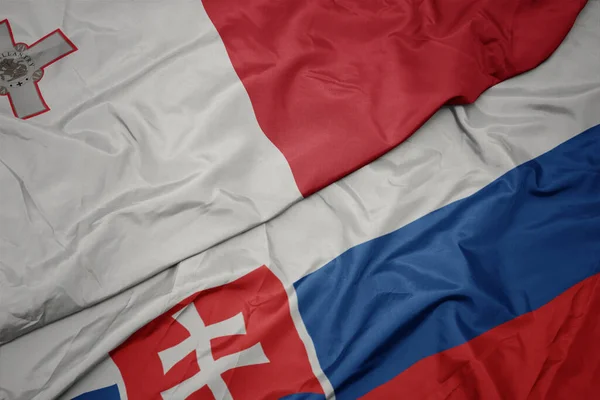 Acenando Bandeira Colorida Eslováquia Bandeira Nacional Malta Macro — Fotografia de Stock