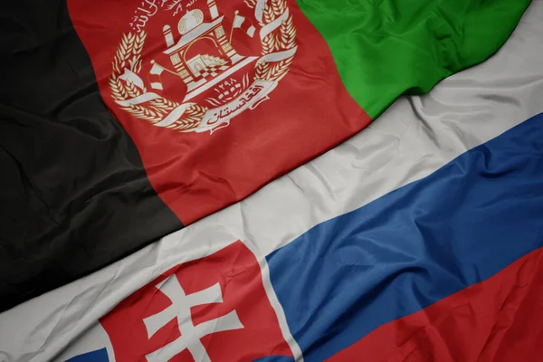 Ondeando Colorida Bandera Eslovaquia Bandera Nacional Afganistán Macro — Foto de Stock