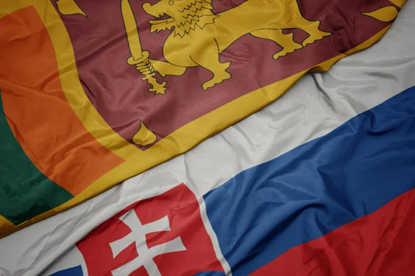 Viftande Färgglada Flagga Slovakien Och Nationell Flagga Sri Lanka Makro — Stockfoto