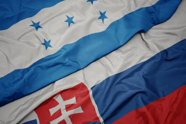 Slovakya Bayrağı Honduras Bayrağı Sallıyordu Makro — Stok fotoğraf