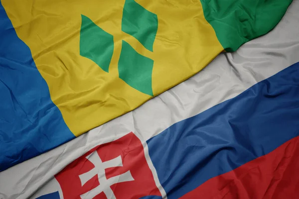 Waving Colorful Flag Slovakia National Flag Saint Vincent Grenadines Macro — Stock Photo, Image