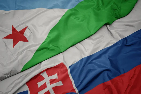 Acenando Bandeira Colorida Eslováquia Bandeira Nacional Djibuti Macro — Fotografia de Stock